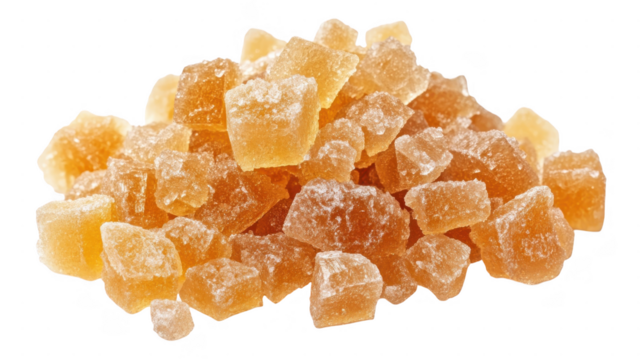 Natural crystallized sugar cubes in an transparent arrangement on a bright background