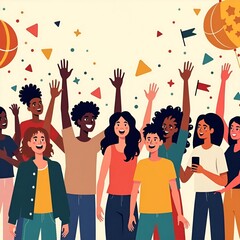 Diverse Youth Celebrating International Youth Day Illustration with Vibrant Colors