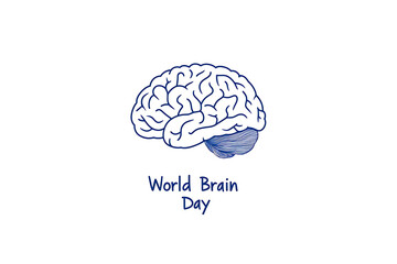 Brain health illustration for World Brain Day awareness. Promoting neurological wellness. Human brain anatomical drawing. Cerebral organ awareness campaign.