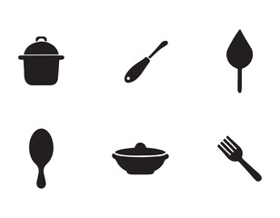 Simple Black and White Vector Illustration of Kitchen Utensils for Cooking and Serving Food Preparation Tools Minimalist Design