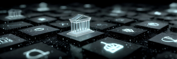 Futuristic digital banking and finance icon on virtual keyboard