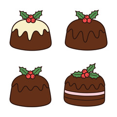 Festive Christmas Pudding Collection with Holly Berries for Holiday Season