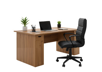 Modern Office Desk with Chair and Plants – Professional Workspace PNG