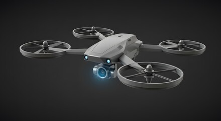 Streamlined Drone with Glowing Camera Aerial Technology Concept for Photography and Surveillance Applications