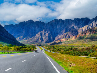 Naklejka premium N1 Highway winding through Du Toitskloof Mountains, Western Cape, South Africa