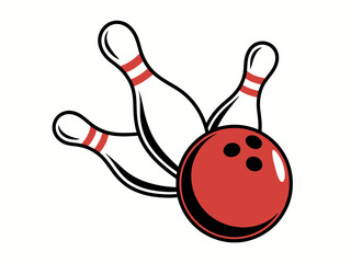 bowling, ball, pins, line art, illustration, sports, game, strike, bowling alley, red ball, knockdown, skittles, graphic, action, vector, minimalistic, outline, sketch, competition, team, leisure, fun
