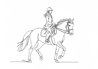 Fototapeta premium Elegant single continuous line drawing of horse rider in competition mode