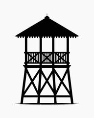 watchtower, tower, structure, illustration, design, observation, lookout, architecture, silhouette, black, building, wooden, outdoor, security, landmark, observation tower, shelter, lookout point, gua