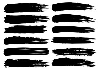 Grungy Brush Stroke Set Featuring Dirty Ink Boxes, Paint Drops, and Hand-Drawn Frames. Vector Lines for Layout Decoration, Poster Emphasis, and Typography Highlights.

