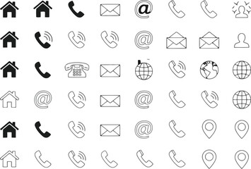 Vector art of vector illustration of as a set of simple contact information icons representing home address phone number email address and location pin