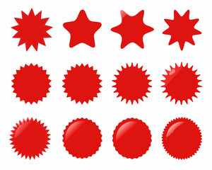 set of red and white star icons