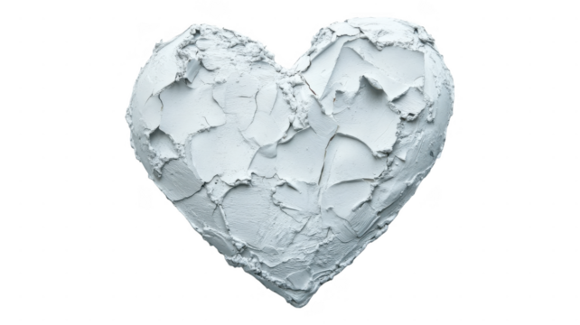 Textured white heart shape created with transparent artistic techniques