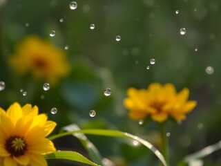 Close-Up of Raindrops and Morning Dew on Fresh Leaves – Nature Macro in Soft Light (AI Generated)