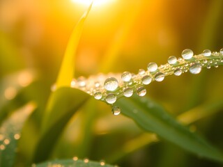 Close-Up of Raindrops and Morning Dew on Fresh Leaves – Nature Macro in Soft Light (AI Generated)