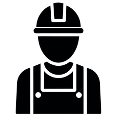 Construction Worker Icon Silhouette of a Person Wearing a Hard Hat and Overalls