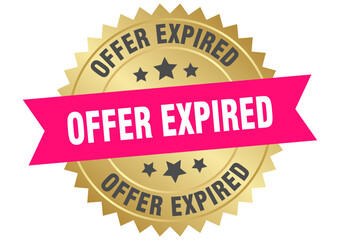 offer expired. offer expired round pink and gold label isolated on transparent background