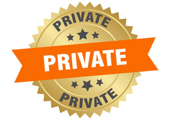 private. private round orange and gold label isolated on transparent background