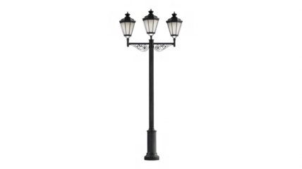 Elegant outdoor street lamp stands tall in an transparent background setting