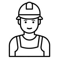 Construction worker icon wearing a hard hat and overalls in black outline