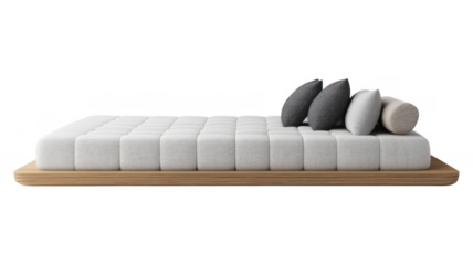 Modern transparent bed design with neutral tones and stylish pillows for contemporary interiors