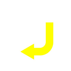 左へ曲がるシンプル矢印（黄色）