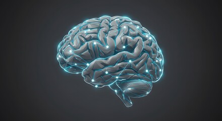 Abstract Brain with Glowing Interconnected Nodes Artificial Intelligence AI Machine Learning and Neuroscience Technology Concept