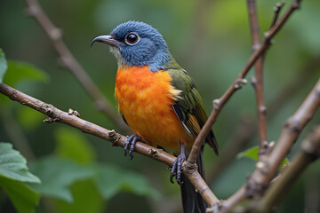 Naklejka premium Colorful Bird Perching on Tree Branch in Natural Habitat
