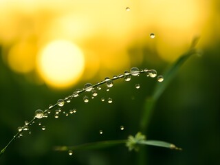 Close-Up of Raindrops and Morning Dew on Fresh Leaves – Nature Macro in Soft Light (AI Generated)