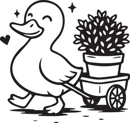 adorable duck with plant