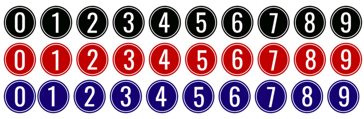 Colorful bullet points numbers from 0 to 9. 