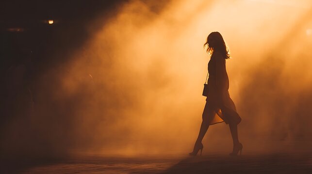 Silhouette of a Dancer Moving Through Fiery Orange Smoke and Dramatic Lighting