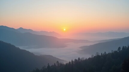Serene Sunrise Over Misty Mountains