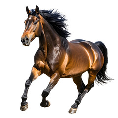 Obraz premium close up horse running side view isolated on white and transparent background.