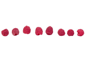 Set of raspberries, real food image with natural berries isolated on transparent background.