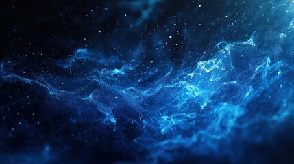 A mesmerizing blue and white nebula with swirling patterns and glowing particles against a dark background.