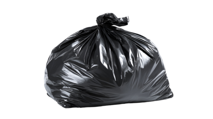 Black garbage bag isolated on black background waste disposal trash cleanup