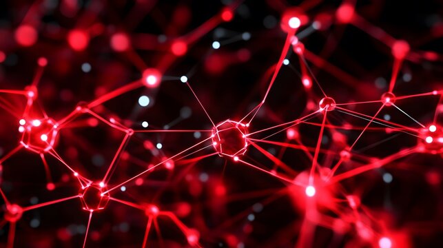 Abstract Red Network Connection Dots Lines Background