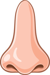 Isolated cartoon illustration of a human nose, showing nostrils and bridge.