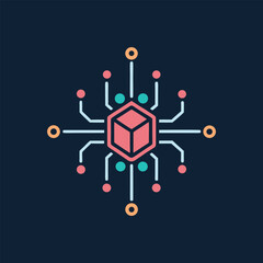 Vector art of abstract technological network with nodes and connections, representing data processing