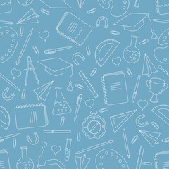 Back to school. Square seamless pattern, background, vector illustration.