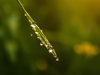 Close-Up of Raindrops and Morning Dew on Fresh Leaves – Nature Macro in Soft Light (AI Generated)
