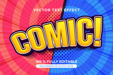 Comic Book Style Text Effect Design with a bold outline on a half pink, half blue background.