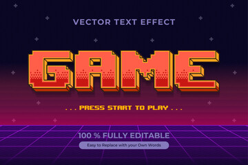 Retro pixel art editable text effect with Game in orange and yellow evokes classic arcade vibes