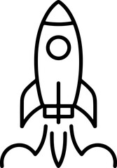 Simple outline drawing of a rocket launching with smoke and flames