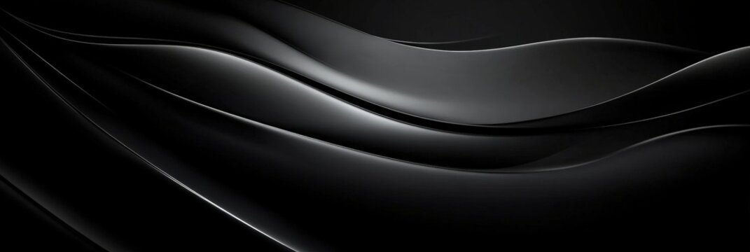 A sleek, abstract design featuring smooth, flowing black curves on a dark background, evoking elegance and modernity.