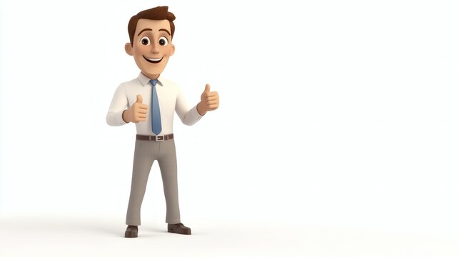 Smiling cartoon businessman gives thumbs up.