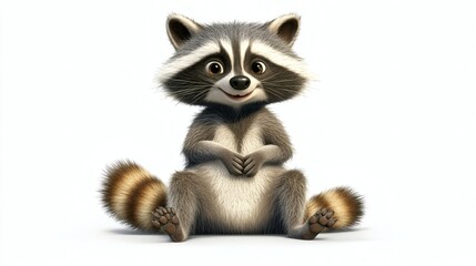 Obraz premium A cheerful cartoon raccoon sits on a plain background.