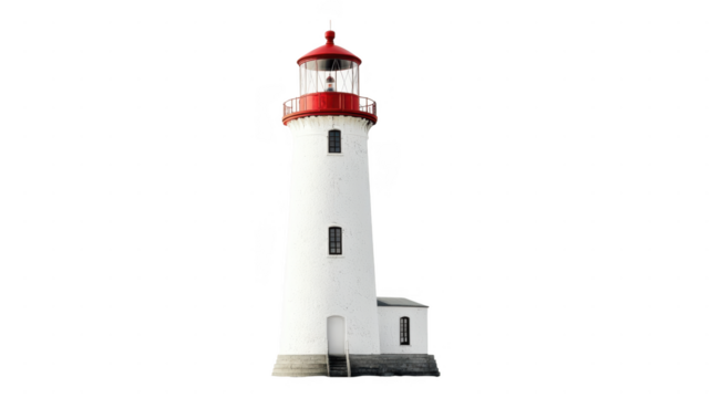 Lighthouse stands tall against an transparent white background in minimalistic style