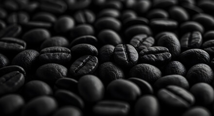 Rich dark roasted coffee beans background texture, perfect for cafe menus or coffee packaging designs, showcasing the deep aroma and rich flavor of freshly roasted beans.