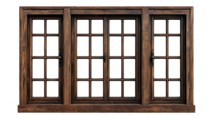 Elegant wooden window design featuring three panes with a rustic finish for modern interiors